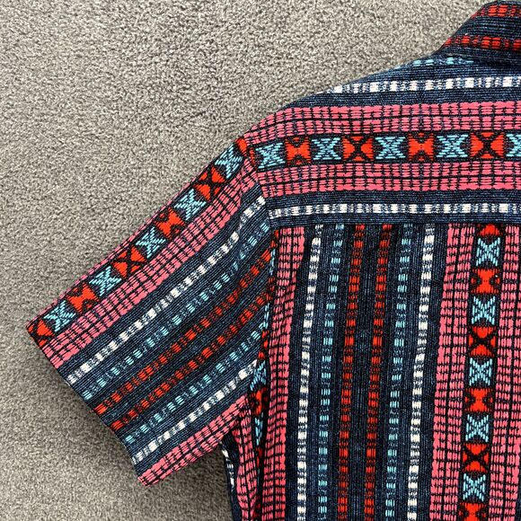 21 Men Shirt Small Blue‎ Red Button Down Classic Fit Short Sleeve Striped pocket - Picture 11 of 13